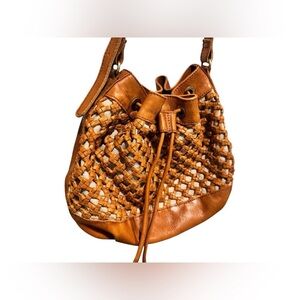 Marta Ponti Portugal Woven Leather Brown Hobo Bucket Crossbody Bag